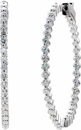 14K White 3 CTW Natural Diamond Inside-Outside Hinged 41.9 mm Hoop Earrings