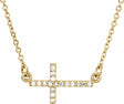 14K Yellow .07 CTW Natural Diamond Sideways Cross 16-18" Necklace