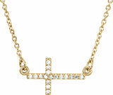 14K Yellow .07 CTW Natural Diamond Sideways Cross 16-18" Necklace