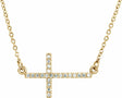 14K Yellow Gold 1/10 CTW Lab-Grown Diamond Sideways Cross 16-18" Necklace