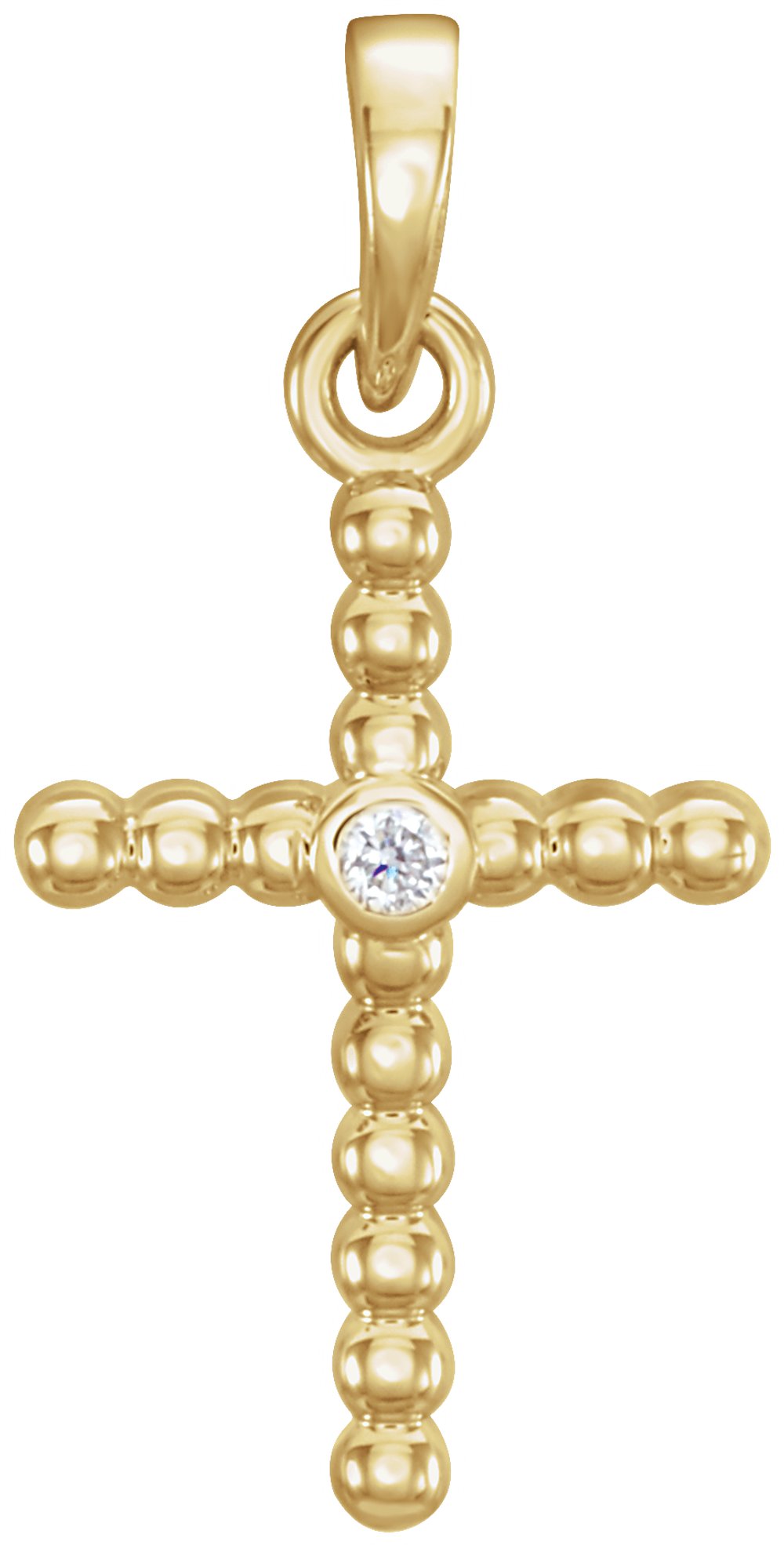 14K Yellow 19.1x9.5 mm .015 CTW Natural Diamond Beaded Cross Pendant