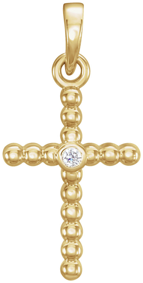 14K Yellow 19.1x9.5 mm .015 CTW Natural Diamond Beaded Cross Pendant