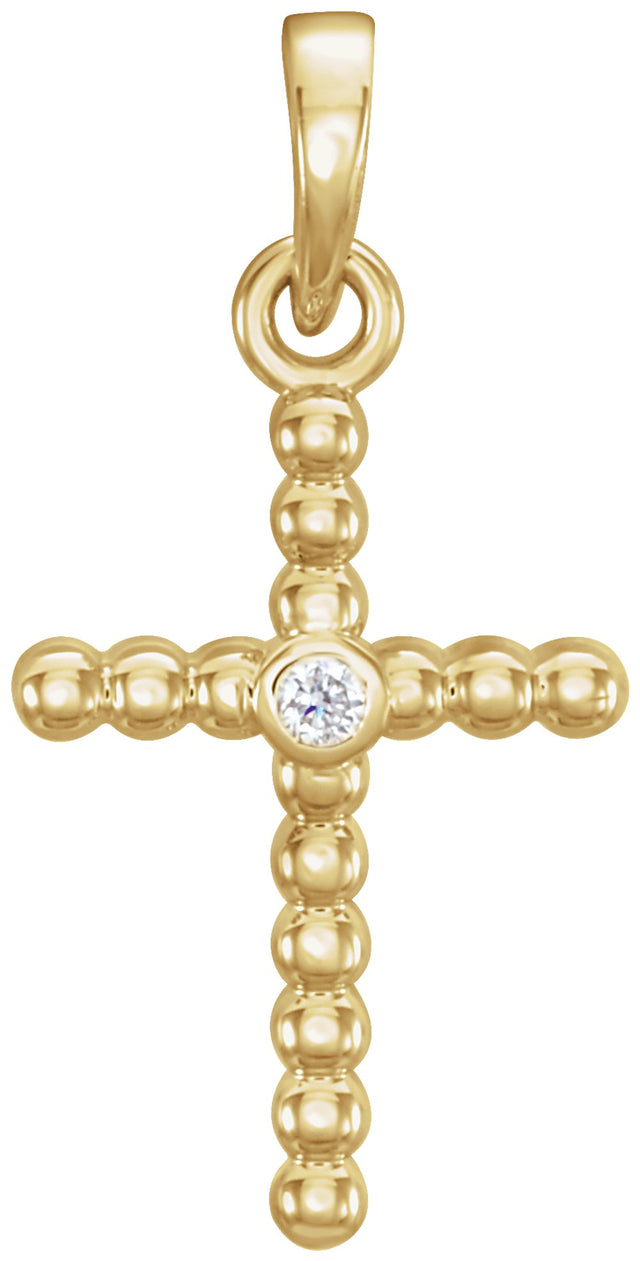 14K Yellow 19.1x9.5 mm .015 CTW Natural Diamond Beaded Cross Pendant