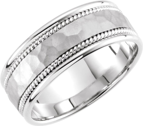 14K White Gold 8 mm Rope Edge Comfort-Fit Flat Band Size 9