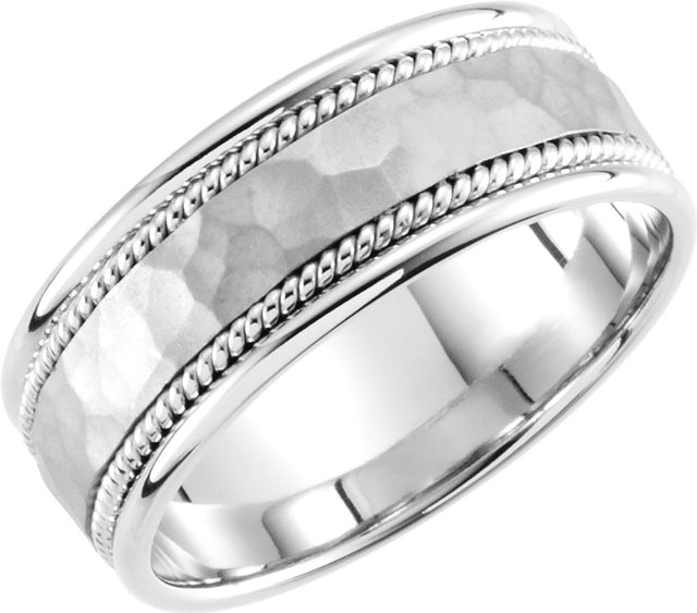 14K White Gold 8 mm Rope Edge Comfort-Fit Flat Band Size 9