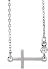 14K White .03 CTW Natural Diamond Sideways Cross 16-18" Necklace