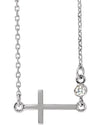 14K White Gold .03 CTW Natural Diamond Sideways Cross 16-18" Necklace