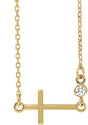 14K Yellow .03 CTW Natural Diamond Sideways Cross 16-18" Necklace