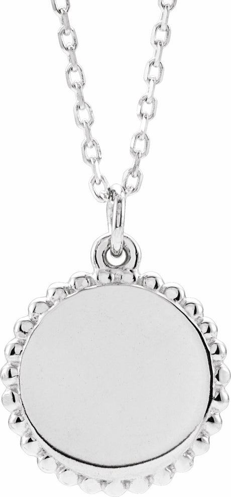 Sterling Silver Engravable Beaded Disc 16-18" Necklace