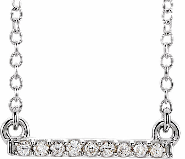 14K White .07 CTW Petite Natural Diamond Bar 16-18" Necklace