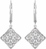 14K White 1/10 CTW Natural Diamond Granulated Filigree Earrings