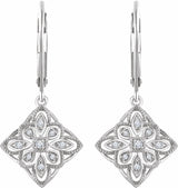 14K White 1/10 CTW Natural Diamond Granulated Filigree Earrings