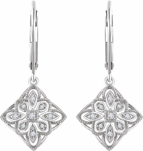 14K White 1/10 CTW Natural Diamond Granulated Filigree Earrings