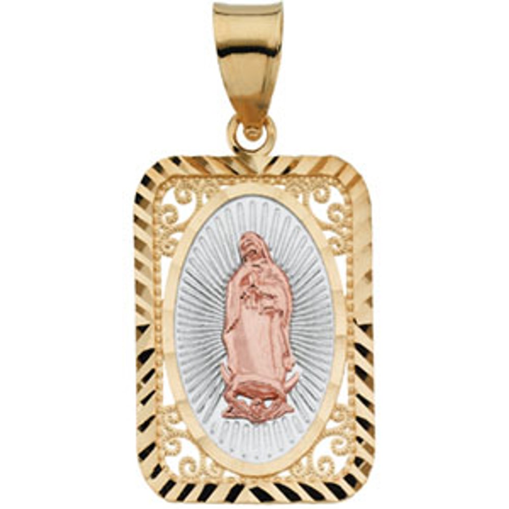 Rhodium Plated 14K Yellow/Rose Our Lady of Guadalupe Medal  