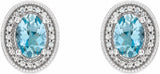 14K White 7x5 mm Natural Aquamarine 1/6 CTW Natural Diamond Halo-Style Earrings