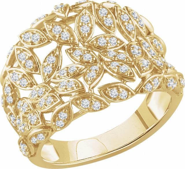 14K Yellow 1/2 CTW Natural Diamond Leaf Ring