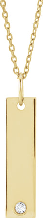 14K Yellow Gold .03 CT Natural Diamond Engravable Bar 16-18" Necklace