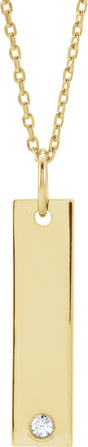 18K Yellow Gold-Plated Sterling Silver .03 CT Natural Diamond Engravable Bar 16-18" Necklace