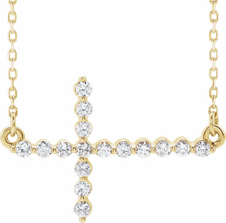 14K Yellow 1/5 CTW Natural Diamond Sideways Cross 16-18" Necklace