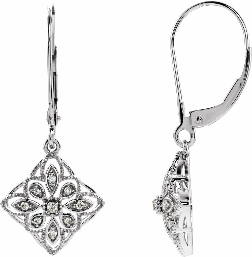 14K White Gold 1/10 CTW Natural Diamond Granulated Filigree Earrings