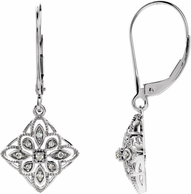 14K White Gold 1/10 CTW Natural Diamond Granulated Filigree Earrings