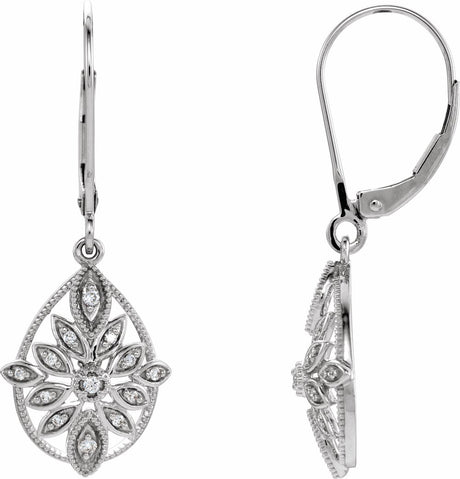 14K White 1/6 CTW Natural Diamond Granulated Filigree Earrings