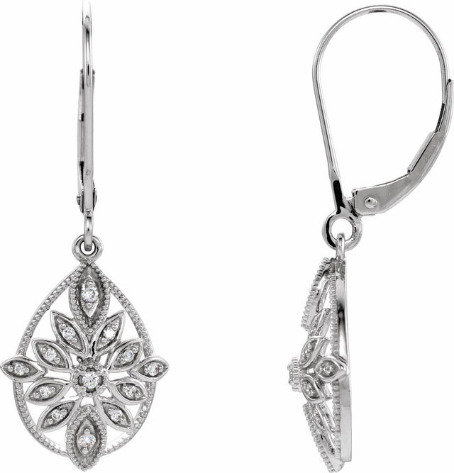 14K White Gold 1/6 CTW Natural Diamond Granulated Filigree Earrings