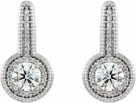 14K White 5/8 CTW Natural Diamond Halo-Style Dangle Earrings