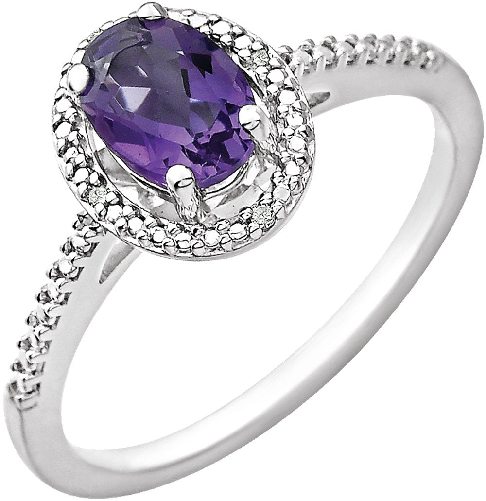 Sterling Silver Natural Amethyst & .01 CTW Natural Diamond Ring