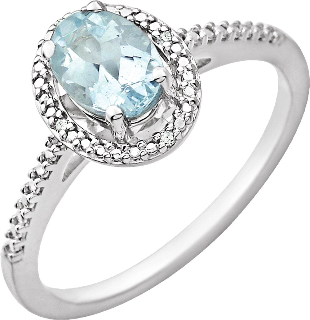 Sterling Silver Natural Aquamarine & .01 CTW Natural Diamond Ring