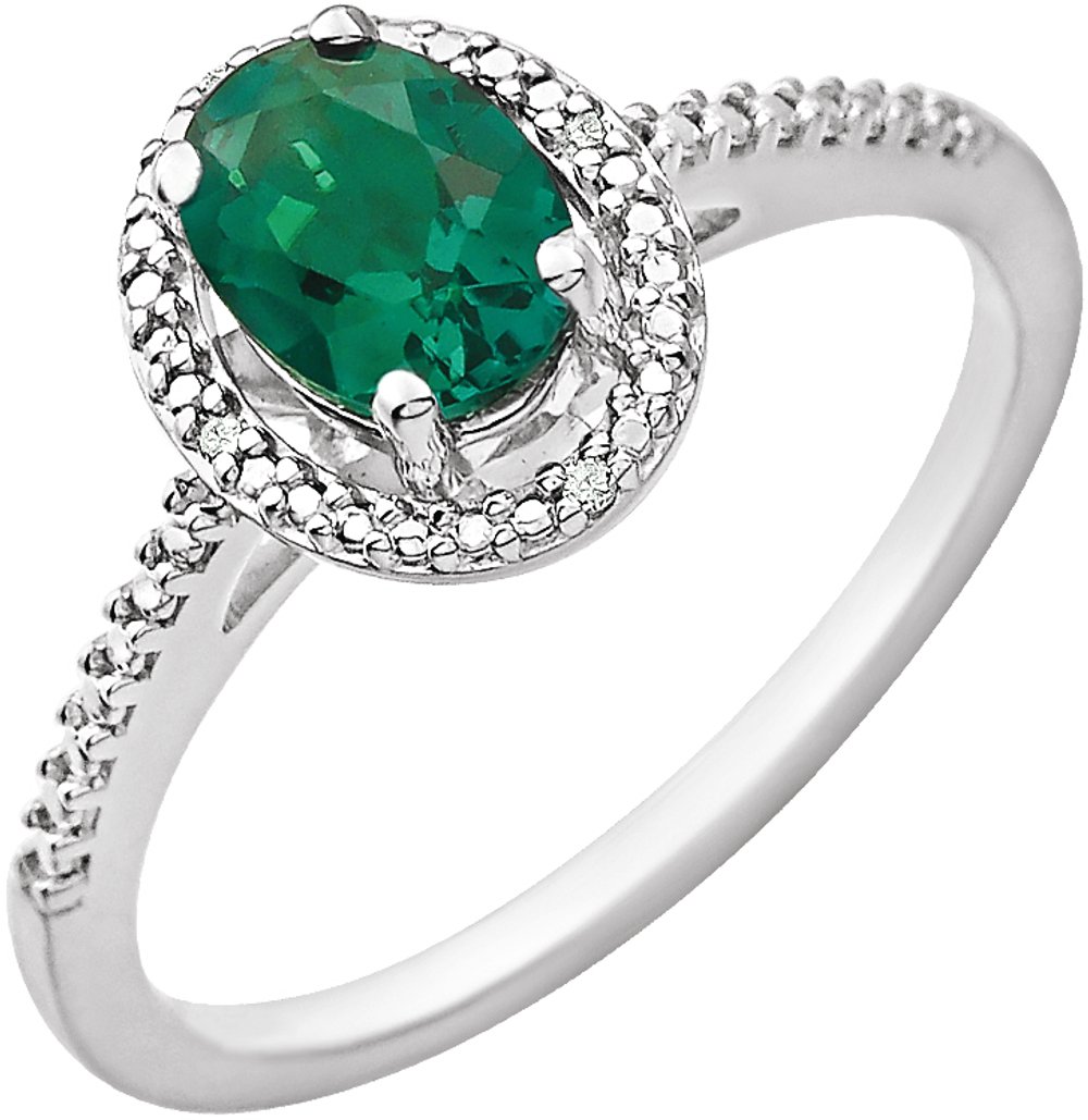 Sterling Silver Lab-Grown Emerald & .01 CTW Natural Diamond Ring