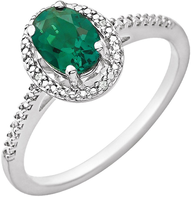 Sterling Silver Lab-Grown Emerald & .01 CTW Natural Diamond Ring