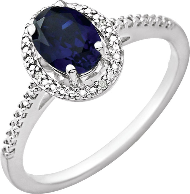 Sterling Silver Lab-Grown Blue Sapphire & .01 CTW Natural Diamond Ring