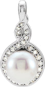 14K White Cultured White Akoya Pearl & 1/10 CTW Natural Diamond Pendant