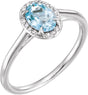 14K White Gold 7x5 mm Natural Aquamarine & .03 CTW Natural Diamond Ring