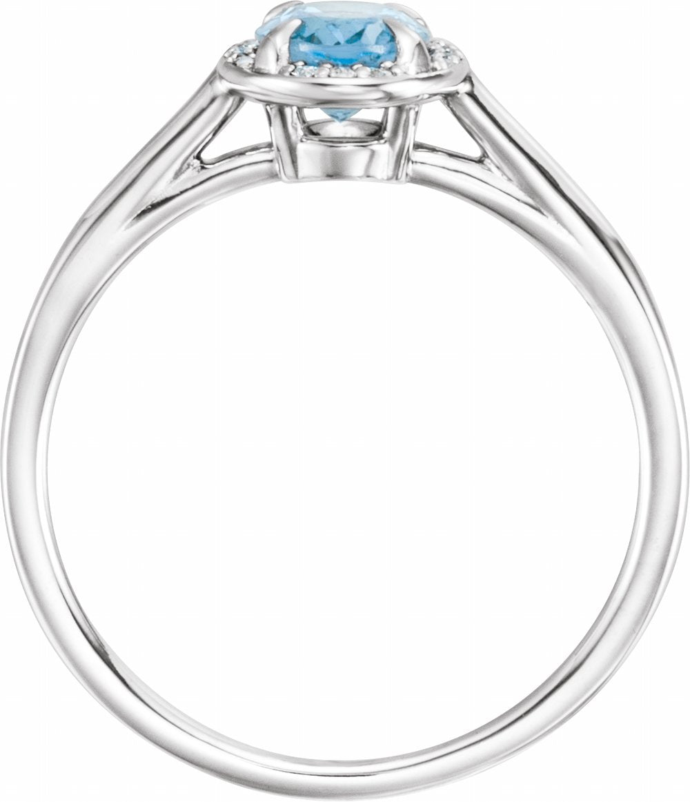 14K White Gold 7x5 mm Natural Aquamarine & .03 CTW Natural Diamond Ring
