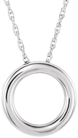 14K White 15 mm Circle 18" Necklace