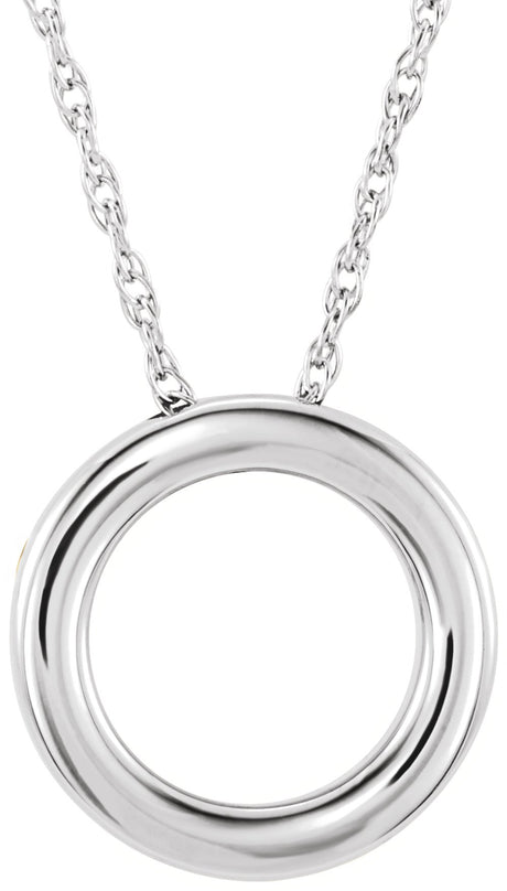 14K White 15 mm Circle 18" Necklace