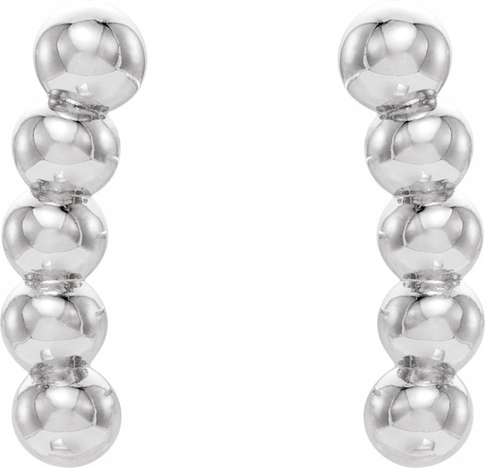 14K White Curved Beaded Earrings
