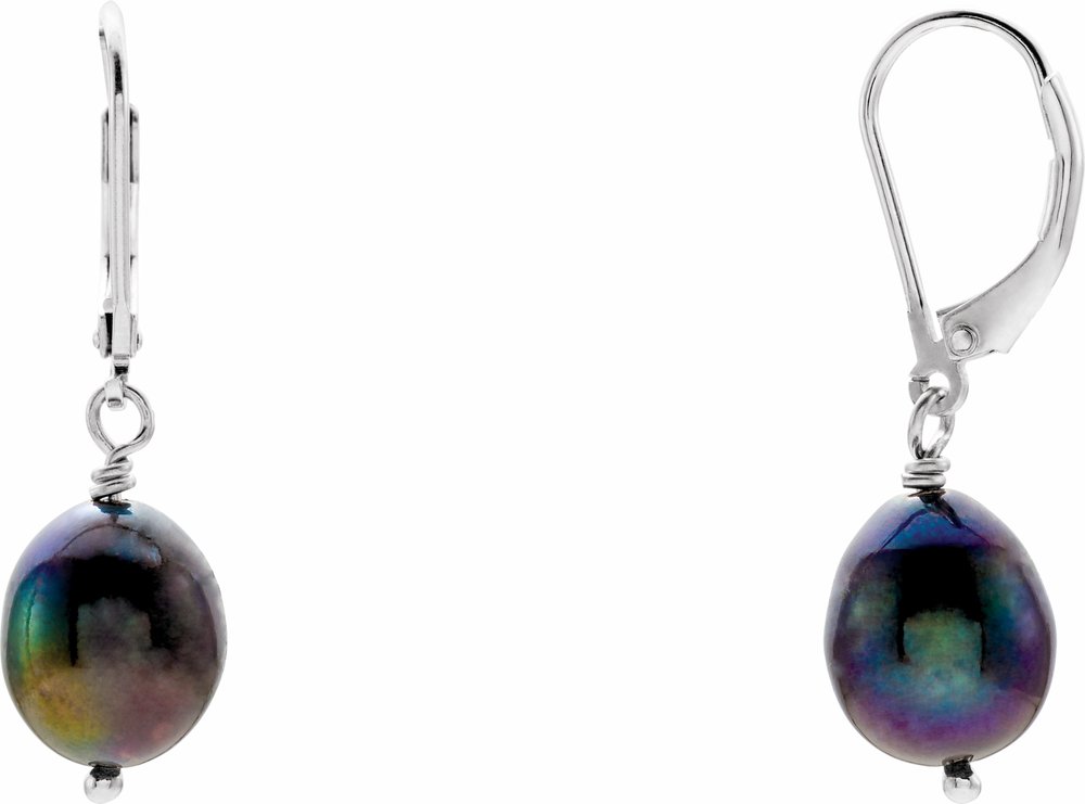 Sterling Silver Cultured Black Freshwater Pearl Earrings