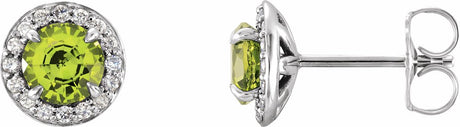 14K White 5 mm Natural Peridot & 1/8 CTW Natural Diamond Earrings