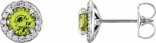14K White 5 mm Natural Peridot & 1/8 CTW Natural Diamond Earrings