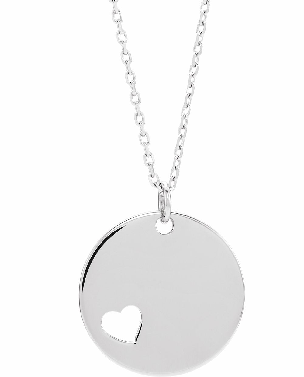 Sterling Silver Engravable Pierced Heart Disc 16-18" Necklace