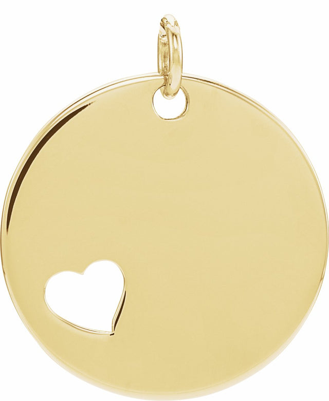 18K Yellow Gold-Plated Sterling Silver Engravable Pierced Heart Disc Pendant  