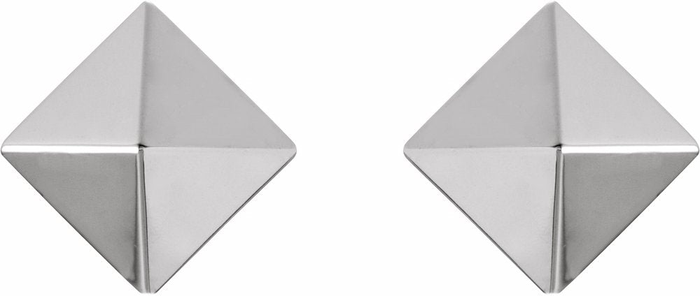 14K White Pyramid Stud Earrings