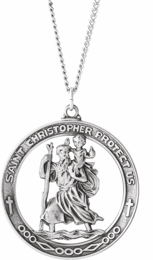 Sterling Silver 38.7 mm St. Christopher Medal 24" Necklace