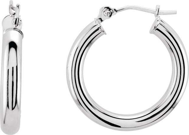 14K White Tube 20 mm Hoop Earrings