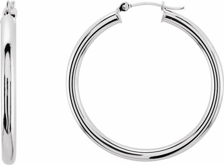 14K White Tube 35 mm Hoop Earrings