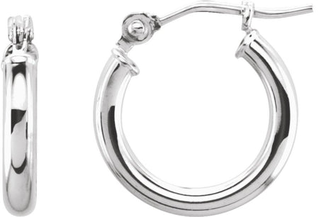 14K White Tube 13 mm Hoop Earrings