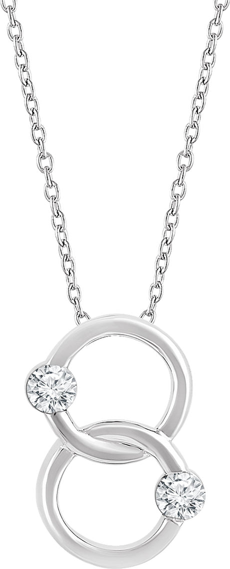 14K White Gold 1/10 CTW Natural Diamond Two-Stone Interlocking Circle 18" Necklace  